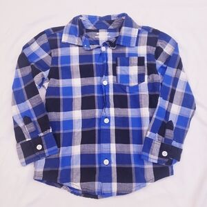 Boys 5T Blue and White Plaid Button Down Shirt